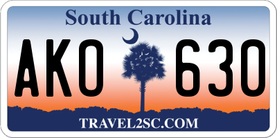 SC license plate AKO630