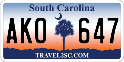 SC license plate AKO647