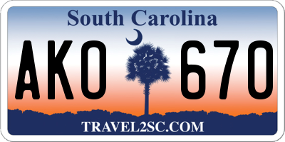 SC license plate AKO670