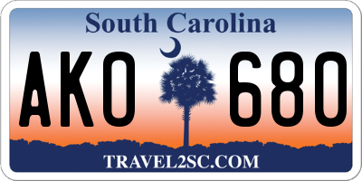 SC license plate AKO680