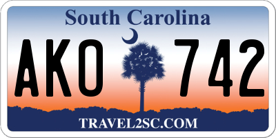 SC license plate AKO742