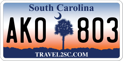 SC license plate AKO803