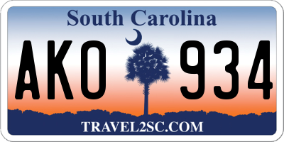 SC license plate AKO934