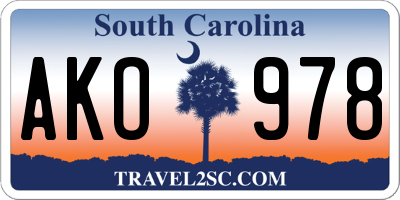 SC license plate AKO978
