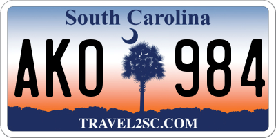 SC license plate AKO984
