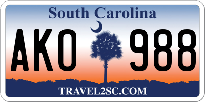 SC license plate AKO988