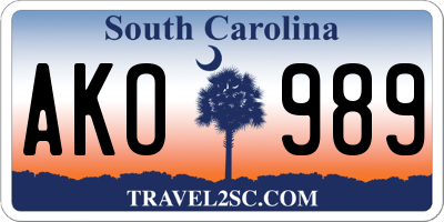 SC license plate AKO989