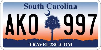 SC license plate AKO997