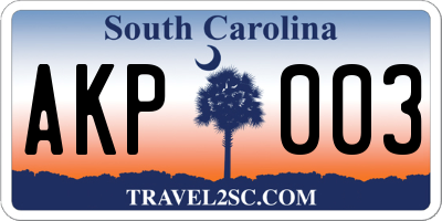 SC license plate AKP003