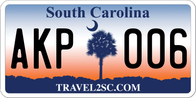 SC license plate AKP006