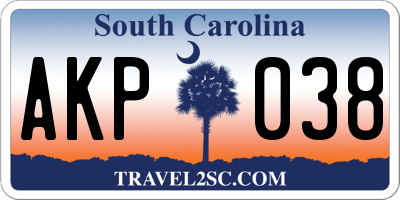 SC license plate AKP038