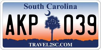 SC license plate AKP039