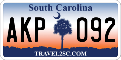 SC license plate AKP092