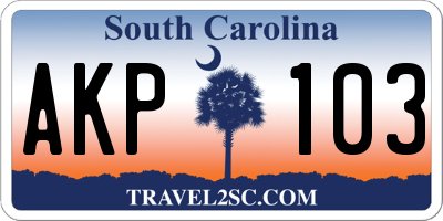 SC license plate AKP103