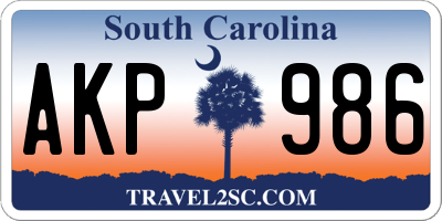 SC license plate AKP986
