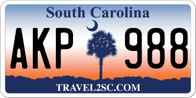 SC license plate AKP988