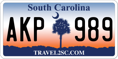 SC license plate AKP989