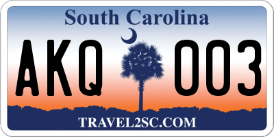 SC license plate AKQ003