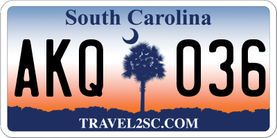 SC license plate AKQ036
