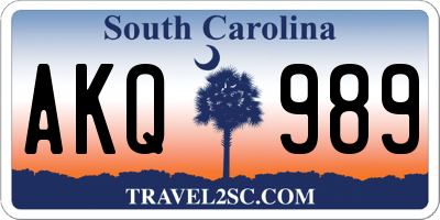 SC license plate AKQ989