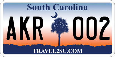 SC license plate AKR002