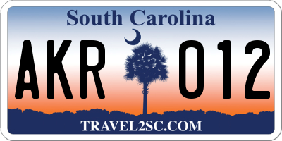 SC license plate AKR012
