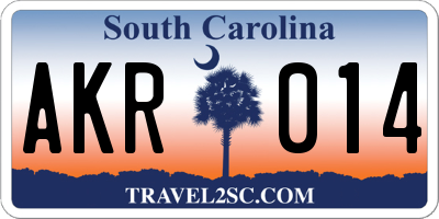 SC license plate AKR014