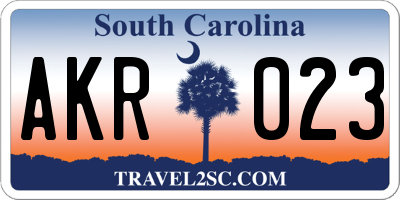 SC license plate AKR023