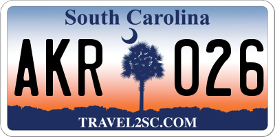SC license plate AKR026