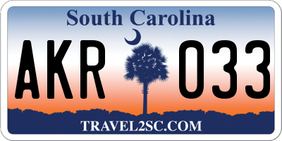SC license plate AKR033