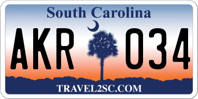 SC license plate AKR034
