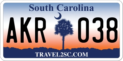 SC license plate AKR038