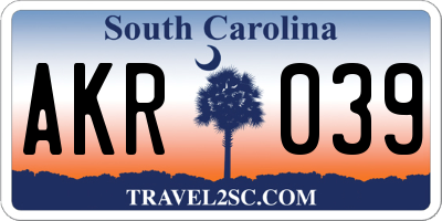 SC license plate AKR039