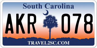 SC license plate AKR078