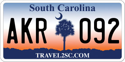 SC license plate AKR092