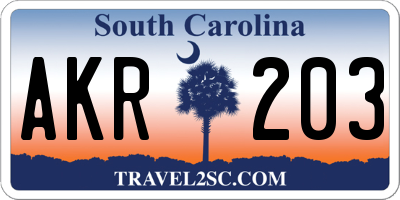 SC license plate AKR203