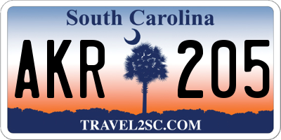 SC license plate AKR205