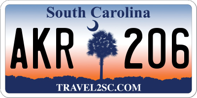 SC license plate AKR206
