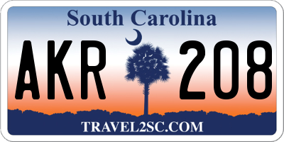 SC license plate AKR208