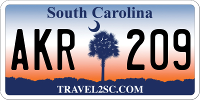 SC license plate AKR209