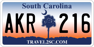SC license plate AKR216