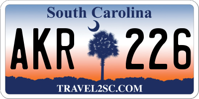 SC license plate AKR226