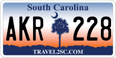 SC license plate AKR228