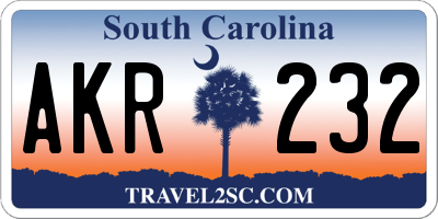 SC license plate AKR232