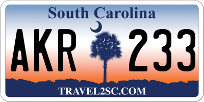 SC license plate AKR233