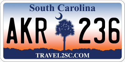 SC license plate AKR236