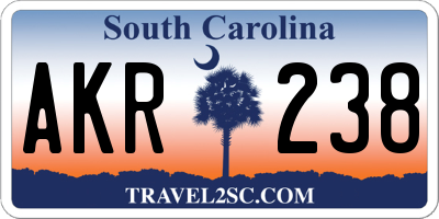 SC license plate AKR238