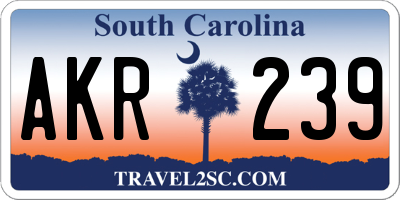 SC license plate AKR239