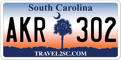 SC license plate AKR302