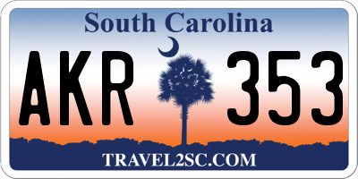 SC license plate AKR353